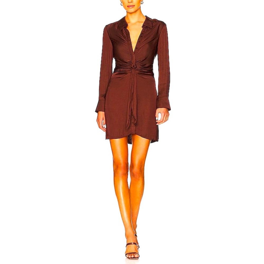 Steve Madden BB Dakota Tie Front Mini Shirt Rust Brick Dress Sz Medium NWT